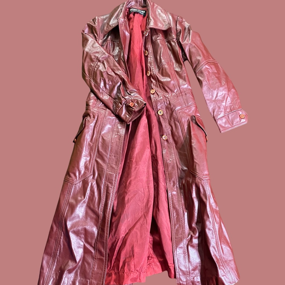 (1970) Vintage Genuine Leather Long Trench Coat 
W belt